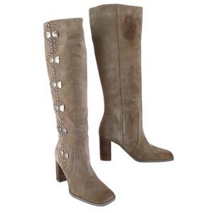 SAM EDELMAN Oma Brown Suede Western Studded Knee High Heeled Boots Women's 8